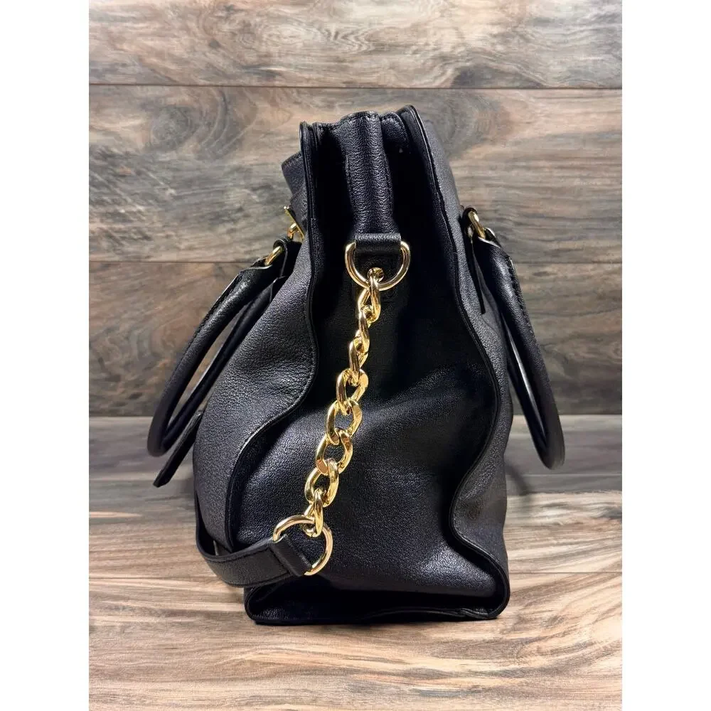 Michael Kors Hamilton Large East West Tote Black Pebbled Leather Gold